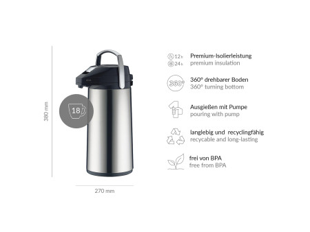 alfi Pichet isotherme à pompe, 2,2 litres, inox