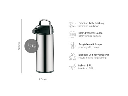 alfi Pichet isotherme à pompe, 3 litres, inox