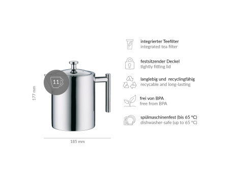 alfi Théière TEA POT, 1,4 litre, inox poli