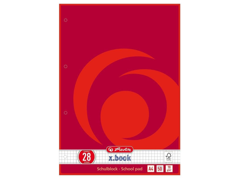 herlitz Bloc de cours x.book, A4, réglure 28 / quadrillé