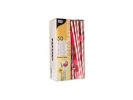 PAPSTAR Paille en papier 'Flamand rose', 200 mm, rose/blanc