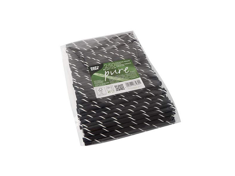 PAPSTAR Paille en papier 'pure', 150 mm, noir / blanc