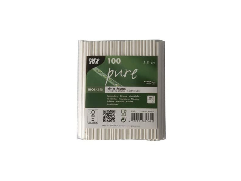 PAPSTAR Touillette en papier 'pure', longueur: 110 mm, blanc