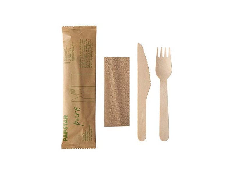 PAPSTAR Kit de couverts 'pure', en bois de bouleau, 3 pièces