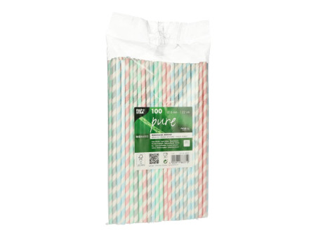 PAPSTAR Paille en papier 'Stripes', couleurs assorties