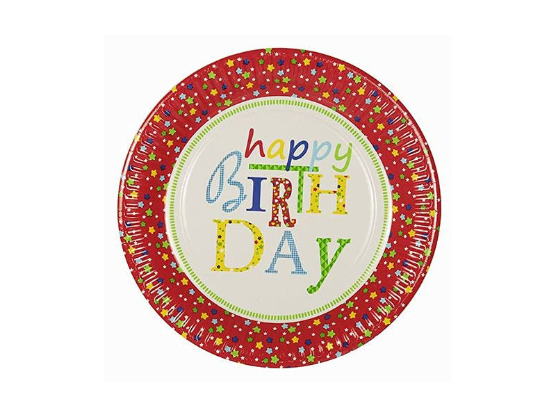 PAPSTAR Assiette en carton 'Happy Birthday', rond, 230 mm
