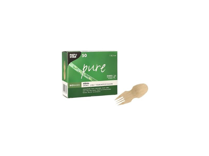 PAPSTAR Fourchette et cuillère 2en1 'pure', 85 mm, naturel