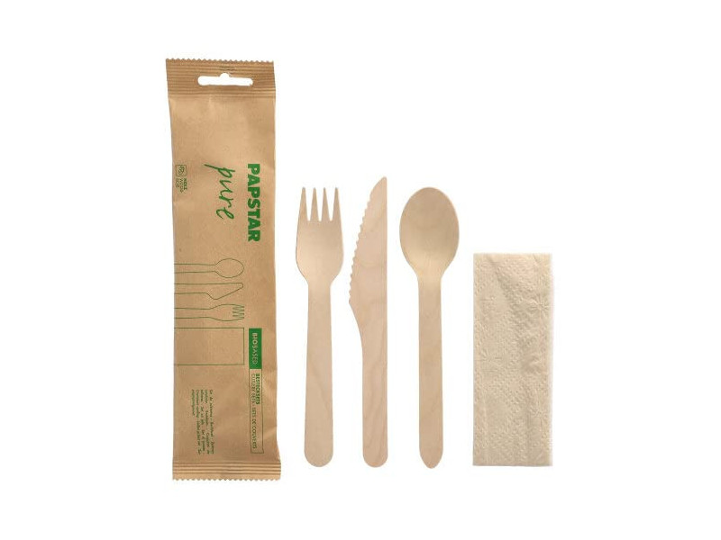 PAPSTAR Kit de couverts 'pure', en bois de bouleau, 4 pièces