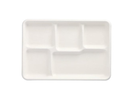 PAPSTAR Plateau en canne à sucre, 5 compartiments, blanc
