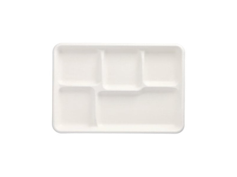 PAPSTAR Plateau en canne à sucre, 5 compartiments, blanc