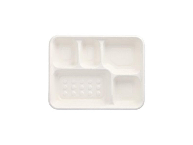 PAPSTAR Plateau en canne à sucre, 5 compartiments, blanc
