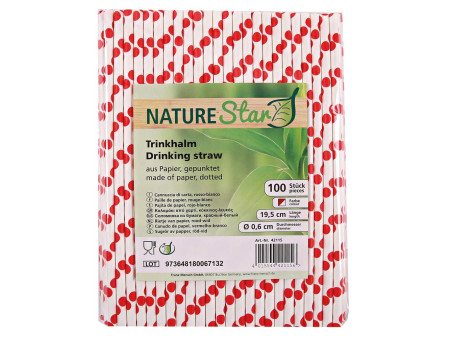 NATURE Star Paille en papier, 197 mm, à pois rouge / blanc