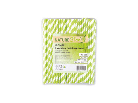 NATURE Star Paille en papier, 197 mm, rayé orange/blanc