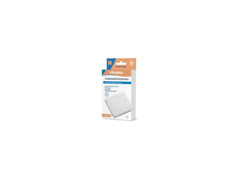 Lifemed Compresse de coton, 95 x 95 mm, blanc