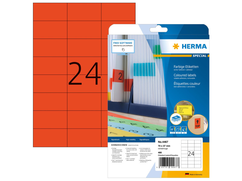 HERMA Etiquette universelle SPECIAL, 70 x 37 mm, rouge