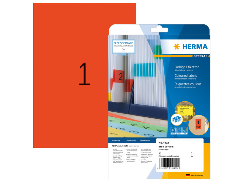 HERMA Etiquette universelle SPECIAL, 210 x 297 mm, rouge