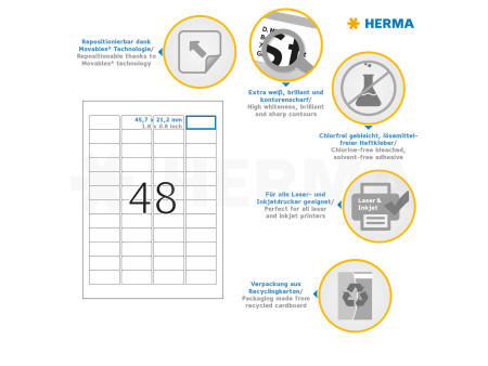 HERMA Etiquette universelle SPECIAL, 45,7 x 21,2 mm, blanc