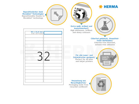 HERMA Etiquette universelle SPECIAL, 96 x 16,9 mm, blanc