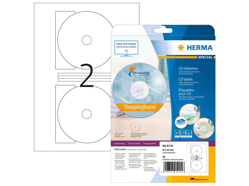 HERMA Etiquette SPECIAL pour CD/DVD, diamètre: 116 mm, maxi