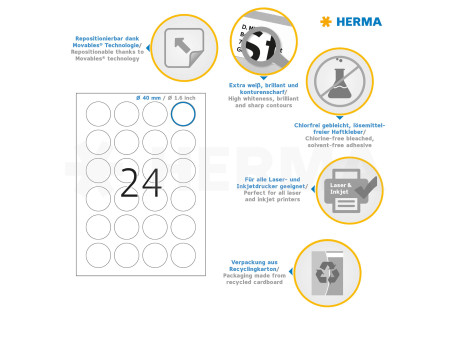 HERMA Etiquette universelle SPECIAL, diamètre: 40 mm, blanc