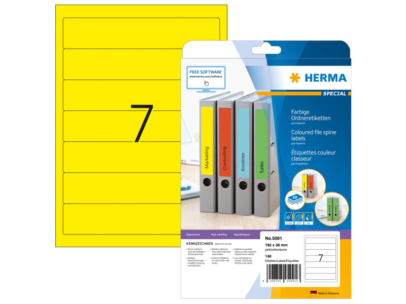 HERMA Etiquette pour classeur SPECIAL, 192 x 38 mm, jaune
