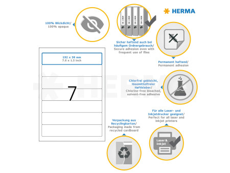 HERMA Etiquette dos de classeur SPECIAL, 192 x 38 mm, blanc