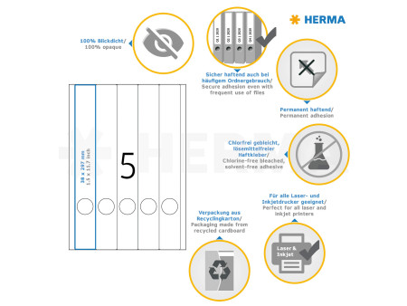 HERMA Etiquette dos de classeur SPECIAL, 297 x 38 mm, blanc