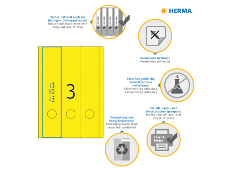 HERMA Etiquette dos de classeur SPECIAL, 61 x 297 mm, jaune