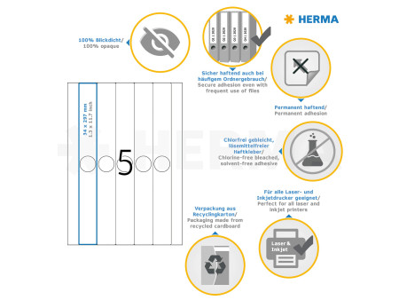 HERMA Etiquette dos de classeur SPECIAL, 34 x 297 mm, blanc