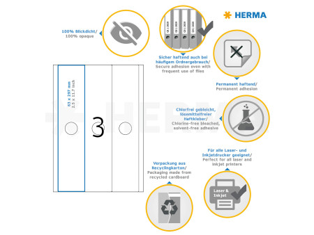 HERMA Etiquette dos de classeur SPECIAL, 63 x 297 mm, blanc