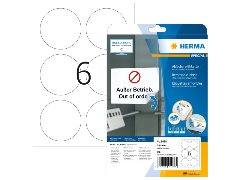 HERMA Etiquette universelle SPECIAL, diamètre: 85mm, blanc