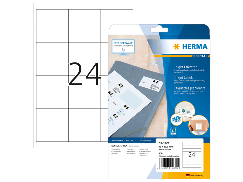 HERMA Etiquette jet d'encre SPECIAL, 66 x 33,8 mm, blanc