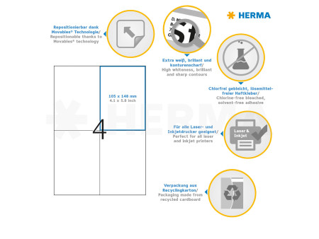 HERMA Etiquette universelle SPECIAL, 105 x 148 mm, blanc
