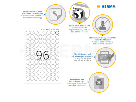 HERMA Etiquette universelle SPECIAL, diamètre: 20mm, blanc