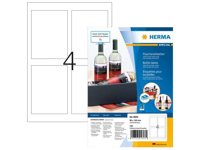 HERMA Etiquette pour bouteilles SPECIAL, 90 x 120 mm, blanc