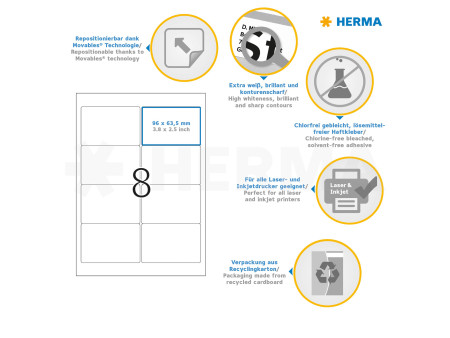 HERMA Etiquette universelle SPECIAL, 96 x 63,5 mm, blanc