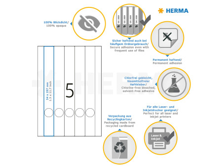 HERMA Etiquette dos de classeur SPECIAL, 297 x 34 mm, blanc