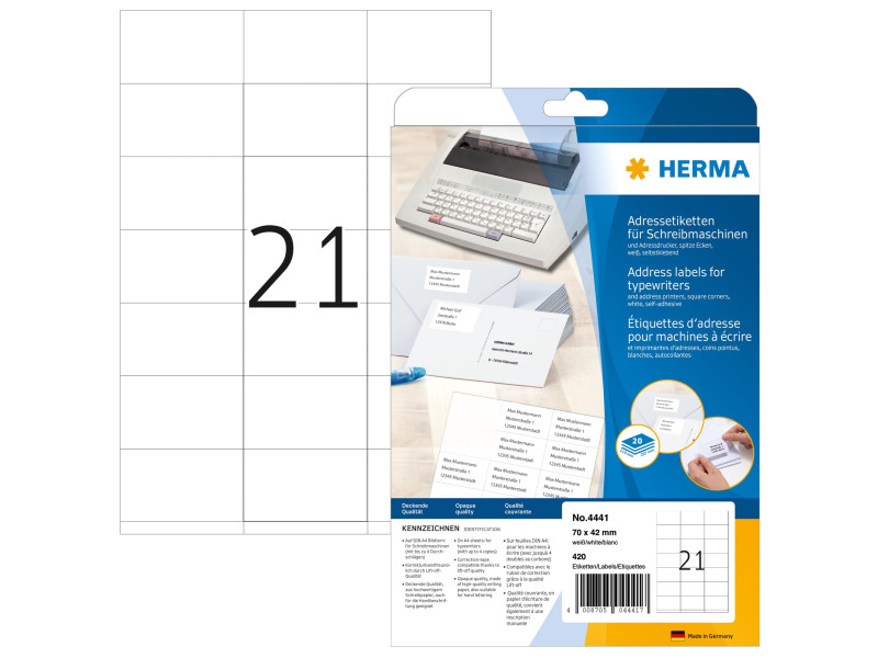 HERMA Etiquette d'adresse, 70 x 42 mm, coins pointus, blanc