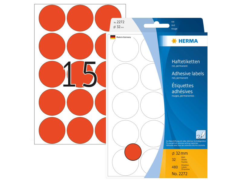 HERMA Pastille adhésive, diamètre: 32 mm, rouge