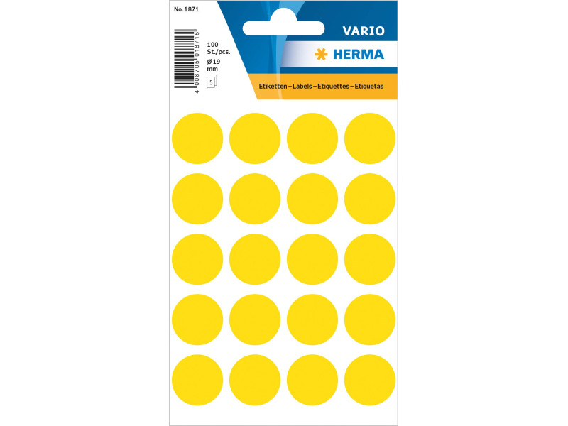 HERMA Pastille adhésive, diamètre: 19 mm, jaune