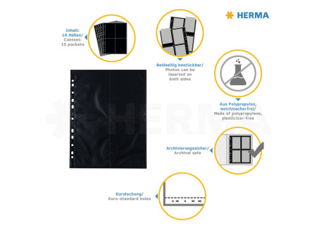 HERMA Pochettes transparentes A4 Fotophan, pour photos 10x15