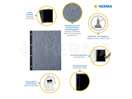 HERMA Feuillets carton pour photos, 230 x 297 mm, noir