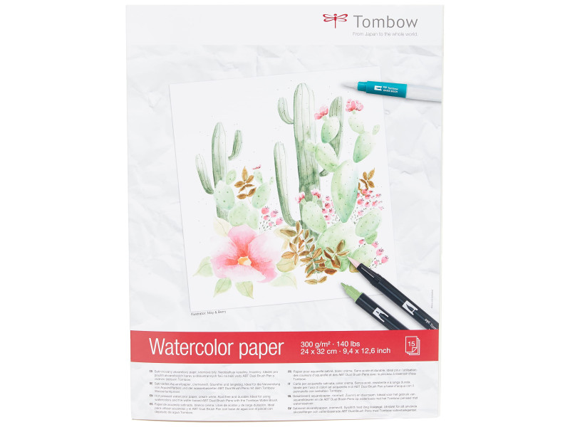 Tombow Bloc de papier aquarelle, collé 2 côtés, 240 x 320 mm