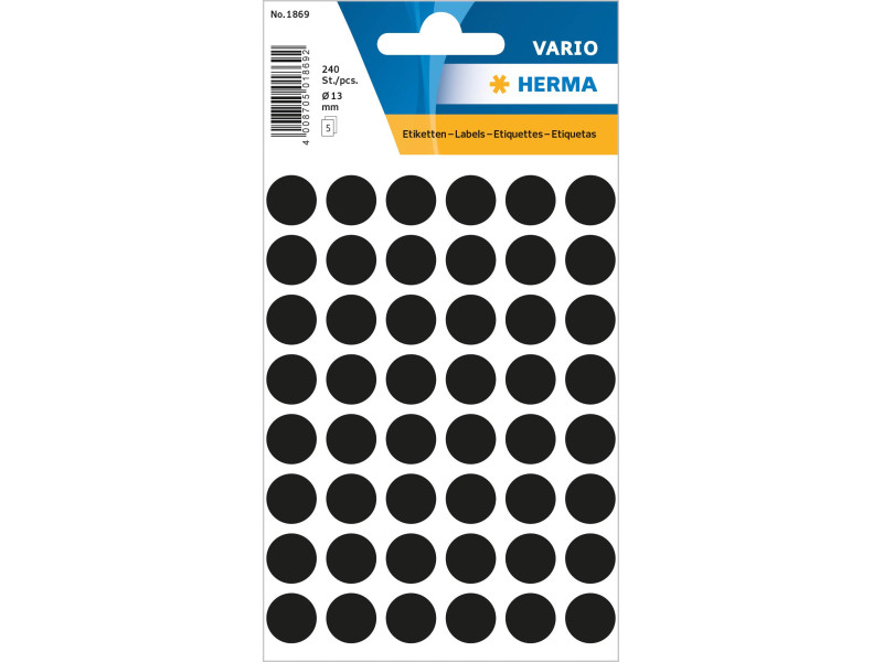HERMA Pastille adhésive, diamètre: 13 mm, noir