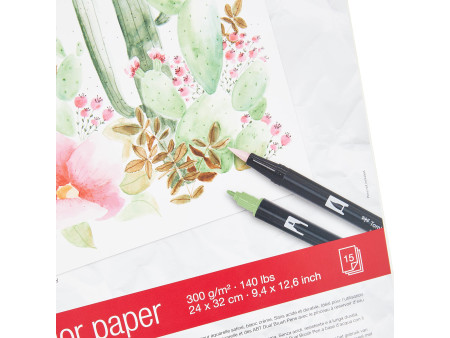 Tombow Bloc de papier aquarelle, collé 2 côtés, 240 x 320 mm