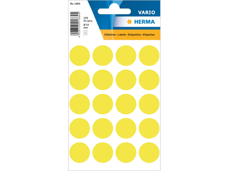 HERMA Pastille adhésive, diamètre: 19 mm, jaune fluo