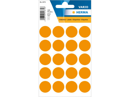 HERMA Pastille adhésive, diamètre: 19 mm, orange fluo
