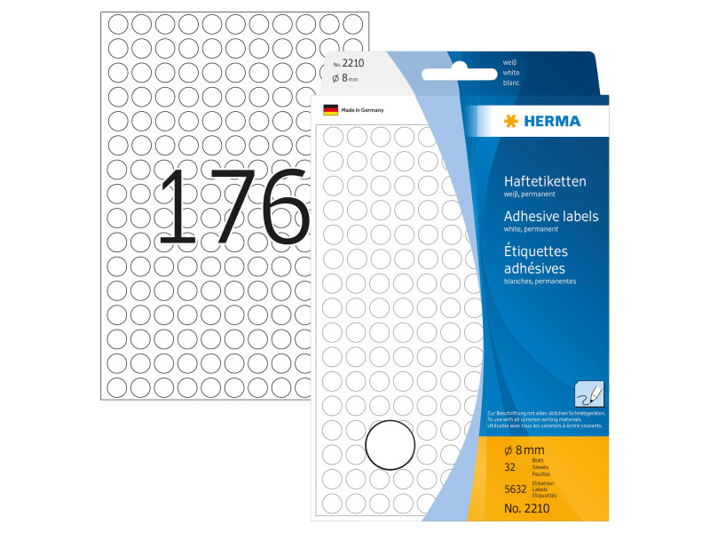 HERMA Pastille adhésive, diamètre: 8 mm, blanc