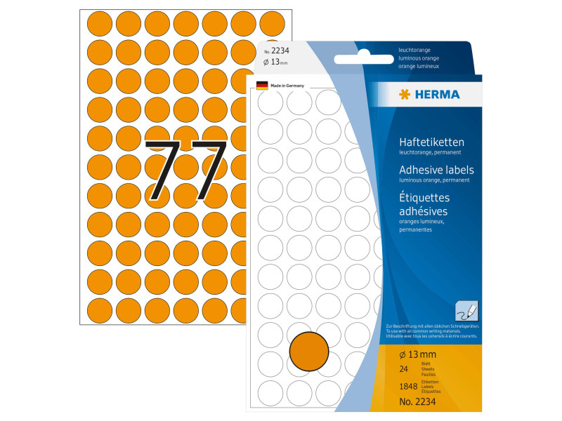 HERMA Pastille adhésive, diamètre: 13 mm, orange fluo