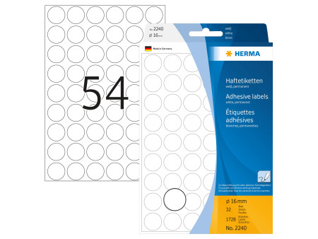 HERMA Pastille adhésive, diamètre: 16 mm, blanc
